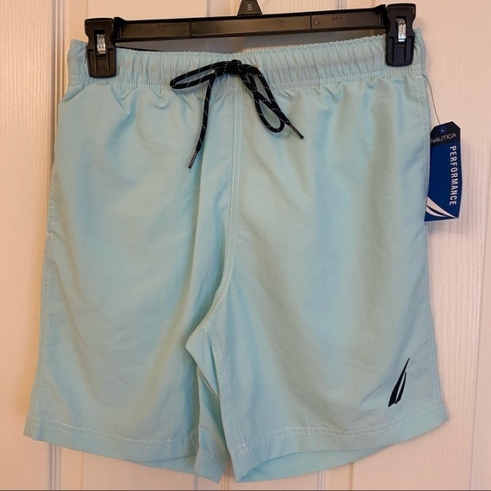 Nautica Men's Quick Dry Nylon 8" Swim Trunks in Aqualagoon Size S - Picture 4 of 6